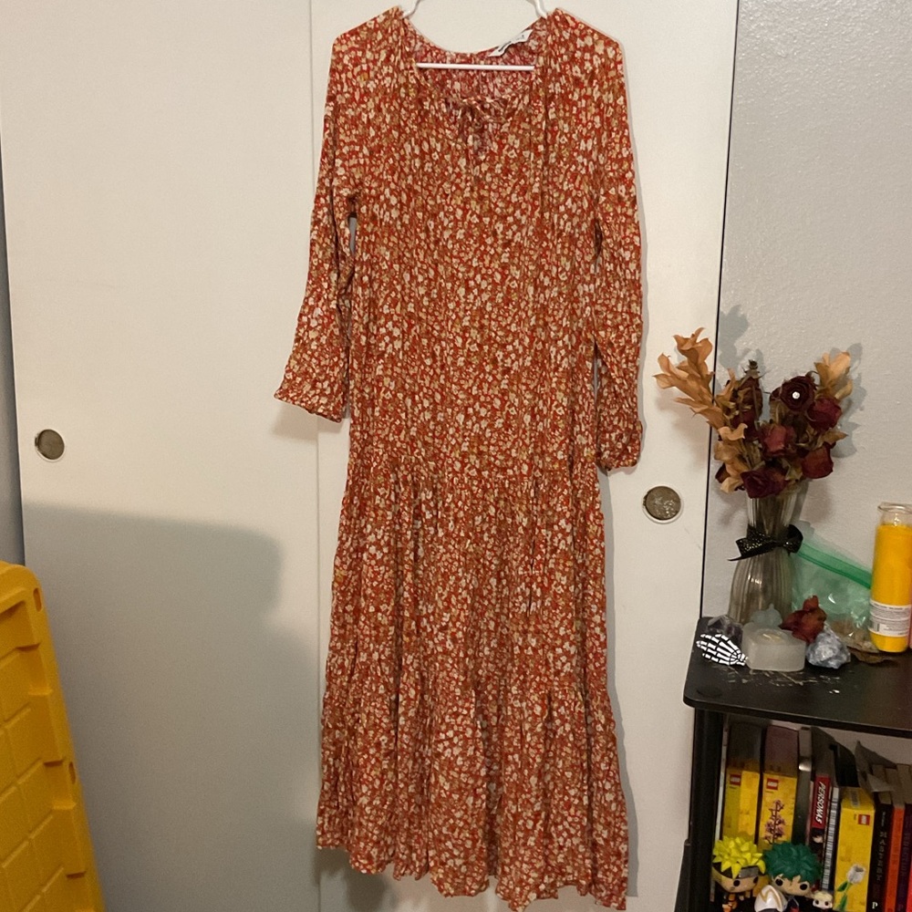 Sonoma Long Sleeve Floral Dress - Red and White